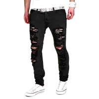 mens sweatpants sexy hole jeans pants men casual autumn male ripped scratched skinny trousers slim denim biker outwears pants