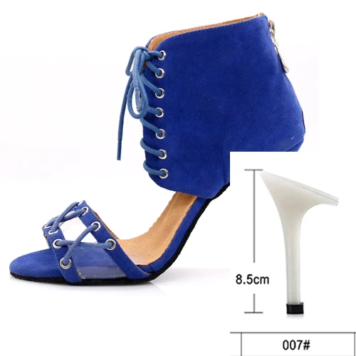Blue heel 8.5cm WUXIJIAO/туфли для латинских танцев; женские черные сапоги на высоком каблуке в английском стиле; удобная обувь для сальсы; вечерние туфли на молнии сзади - Цвет: Blue heel 8.5cm