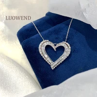 luowend 18k solid white gold pendant necklace real natural diamond women engagement heart shape desgin necklace