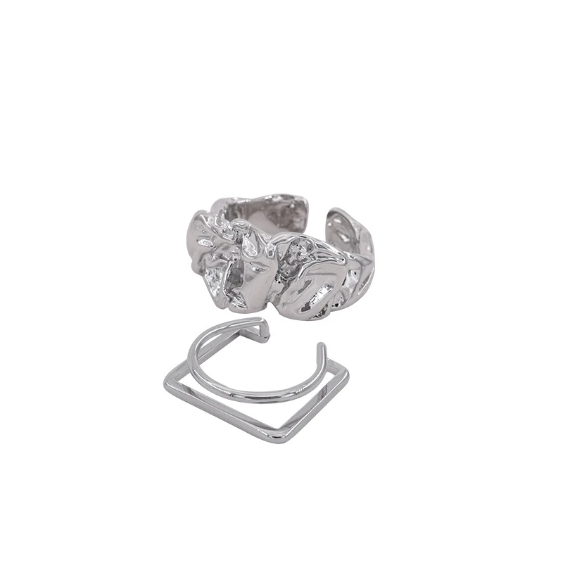 

925 Sterling Silver Finger Rings Irregular Geometric Open Adjustable Metal Rings Vintage Women Jewelry Gift