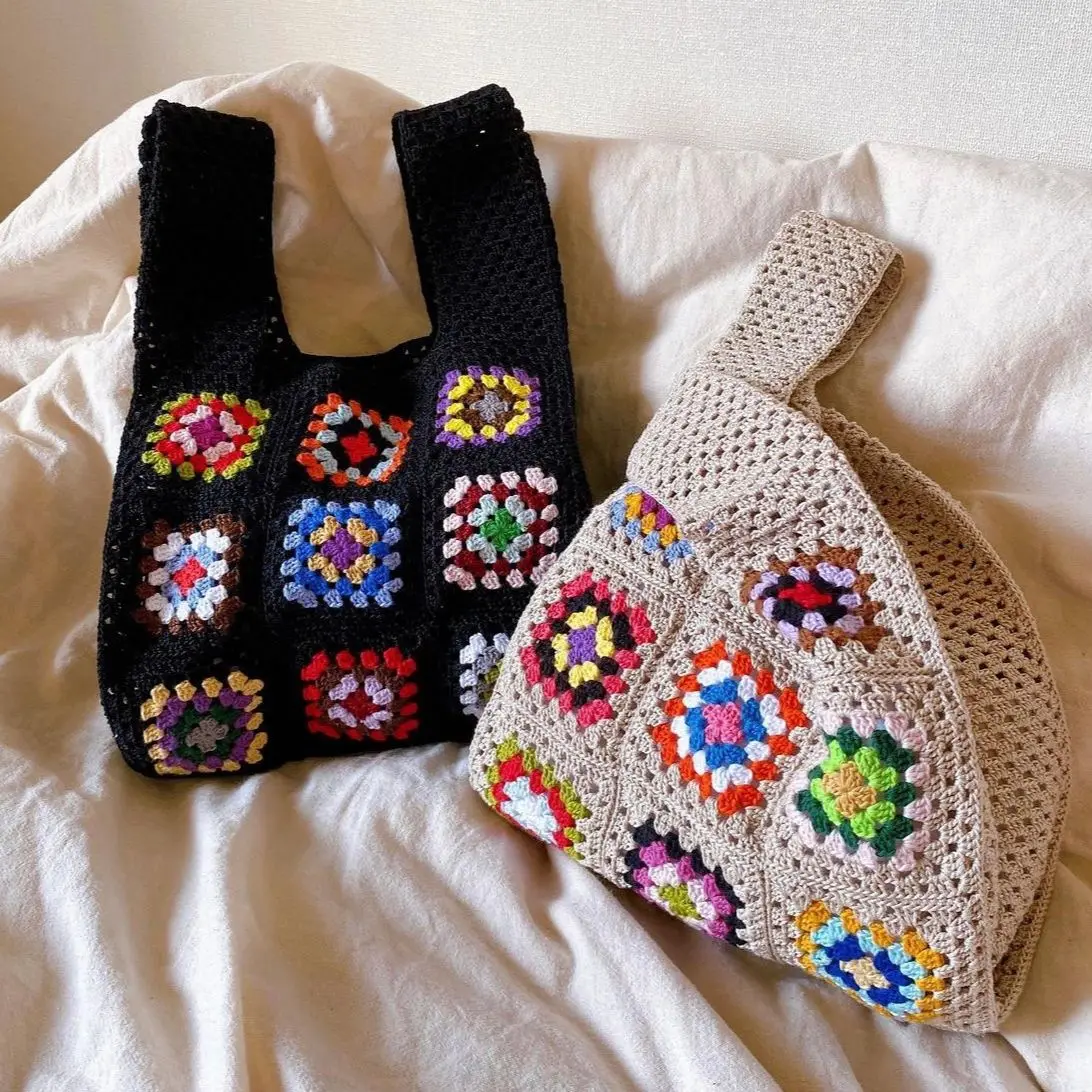 

Квадратная вязаная крючком сумка Granny, Женская винтажная сумка, осенняя сумка