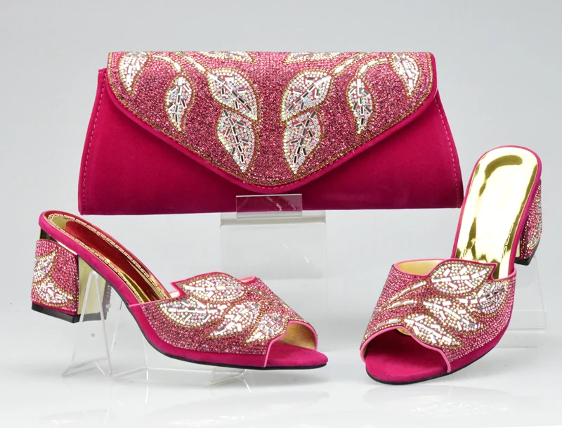 Фуксии комплект из туфель и сумочки в тон украшенные Стразы вечерний женских