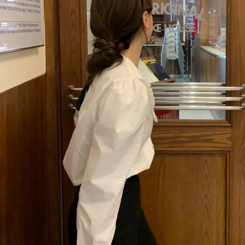 

Doll Collar Puff Long Sleeve Solid Blouse Women Wooden Ear Patchwork Elegant Ol Loose Blusas Spring 2021 New Shirt Femme