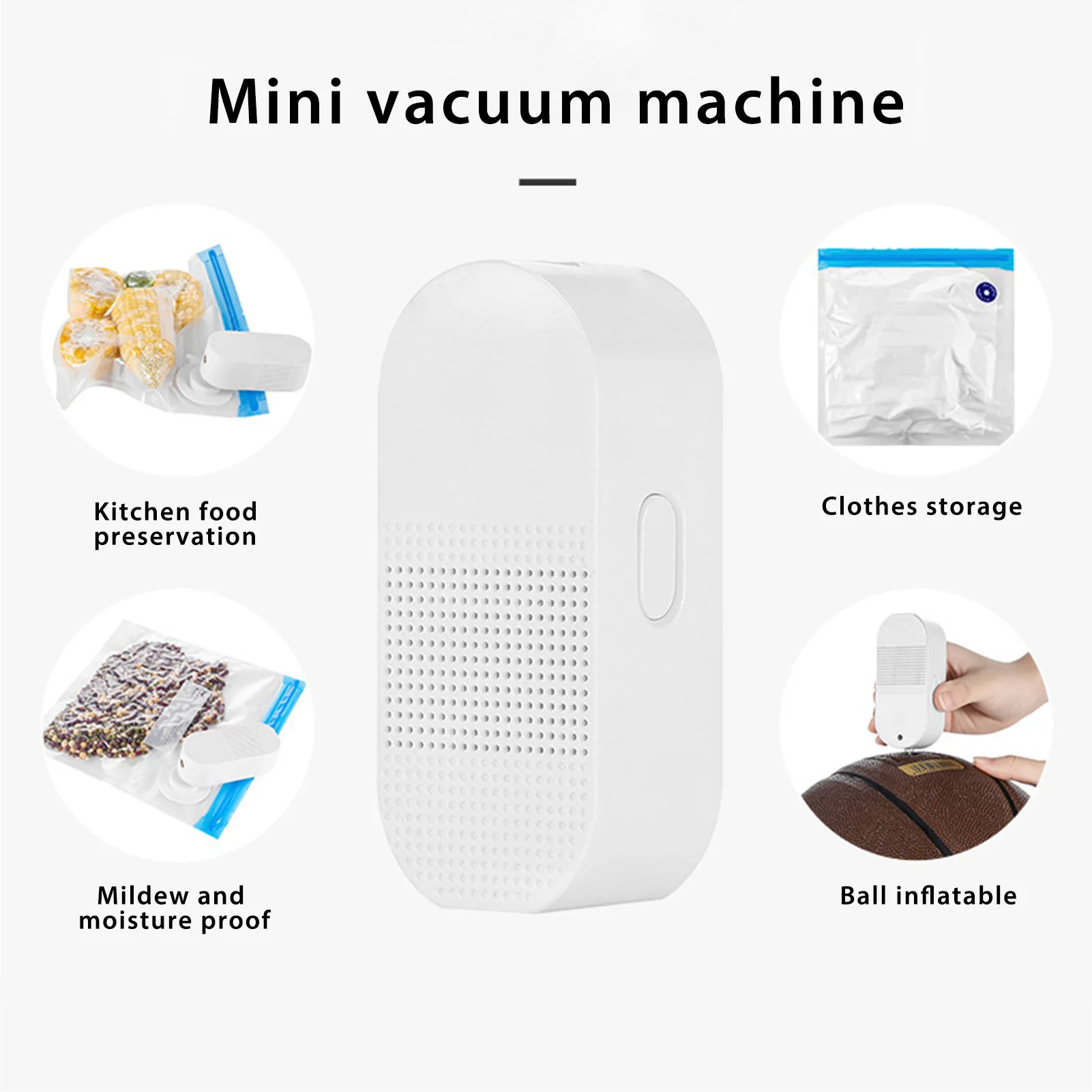 

USB Mini Automatic Compression Vacuum Pump Household Sealer Clamp Snack Fresh Food Rod Strip Kitchen Tool With 5Bags Organizer