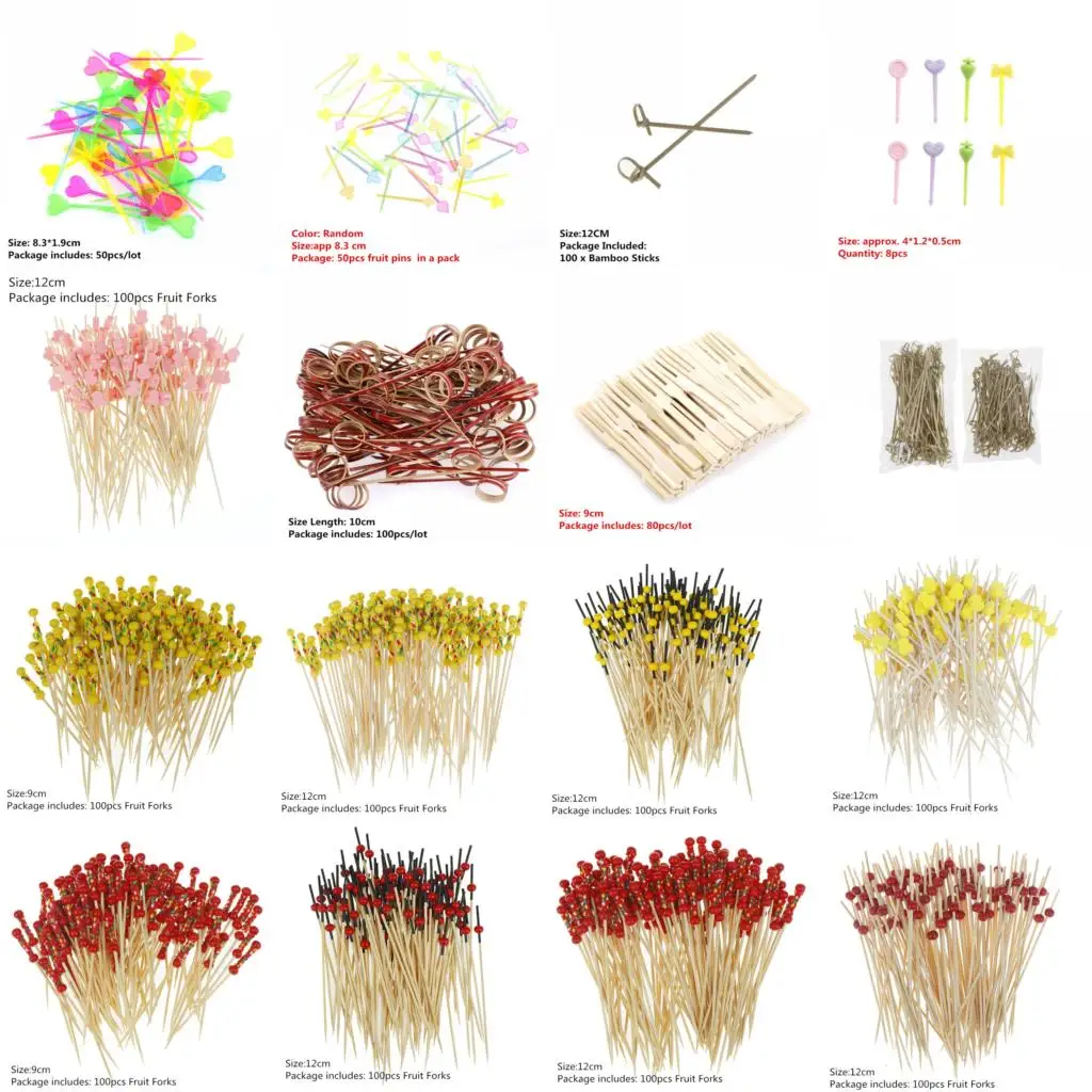 

9/12cm Twisted Party Buffet Fruit Desserts Pick Skewer Food Cocktail Sandwich Fork Stick Disposable Bamboo Fork