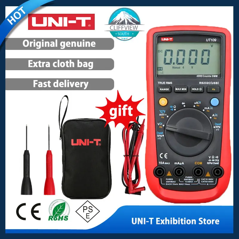 

UNI-T UT109 Handheld Automotive Multipurpose Meters Auto Range Multimeters USB PC Connect Dwell Tach LCD Backlight