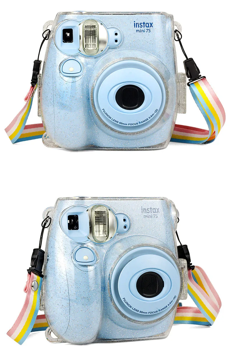 Fujifilm Instax Mini 7s Прозрачный чехол для камеры моментальной печати, защитный кристально чистый чехол сумка с радужным плечевым ремнем