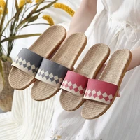 women home sandals flax casual slides indoor womens mens couples non slip floor home slippers slapping beach flip flops 2020