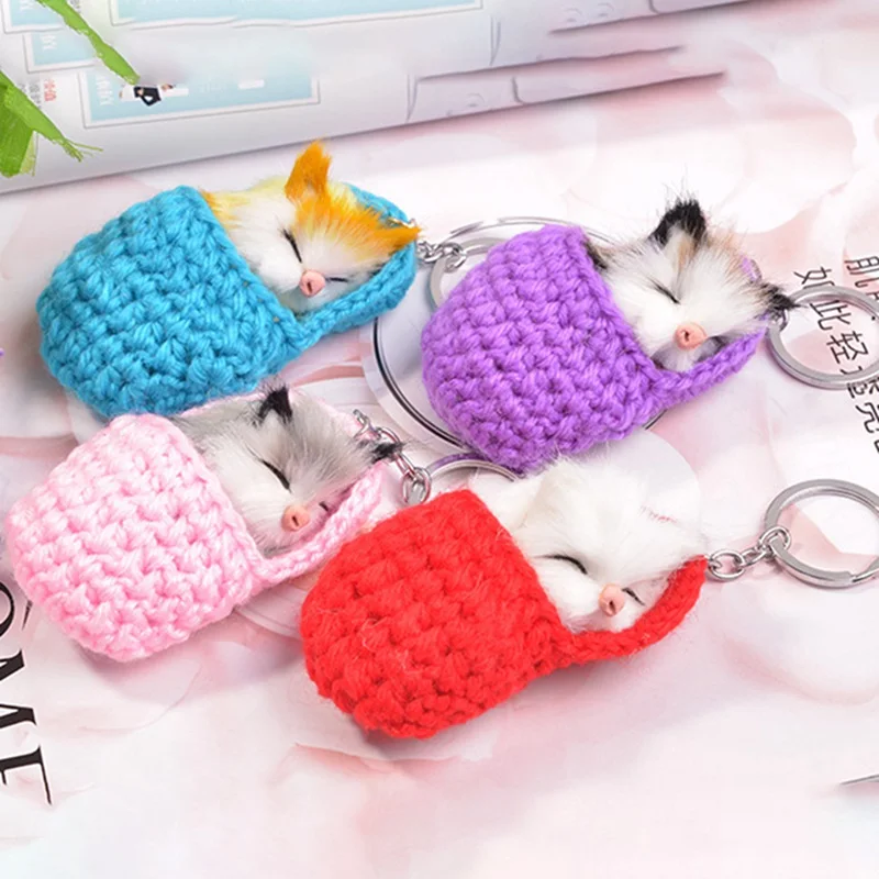 Милые брелки с помпоном в виде спящего кота для женщин и девушек из