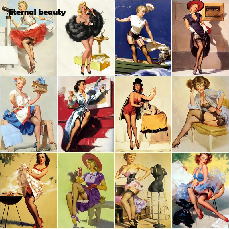 

Diamond Painting Cross Stitch Kits Pin Girls Sexy Female In Pajamas and Underwear Full Diamond Embroidery Mosaic Art Paintings