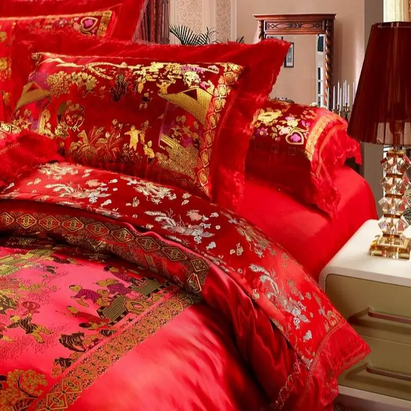 48 Duvet Cover set Dragon and Phoenix Chinese Red Wedding Bedding Print Modern suits Jacquard Bedclothes 4pcs/2pcs | Дом и сад