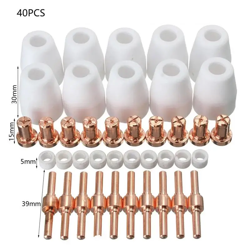 

40 PCS Air Plasma Cutting Consumables Cutter Nozzles Tip Torch Welding Electrode Nozzle For PT-31 PT 80 LG-40 Torch Welding Tool