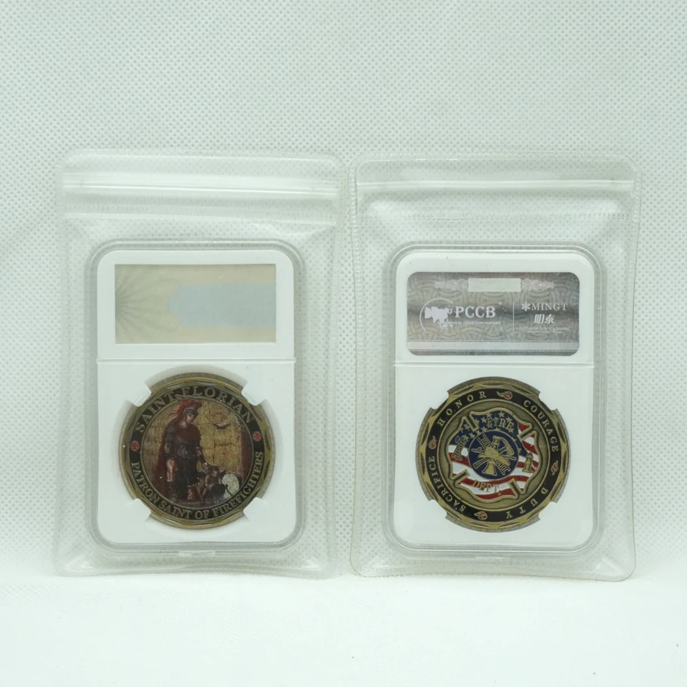 

US Flag Duty Honor Fire Rescue FireFighter Commemorative Challenge Coin with acrylic PCCB Seal Box