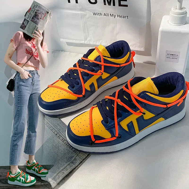 

Luxury Couple Shoes Woman Fashion Sneaker 2021 Lace-up All-match Low-top Breathable Casual Plus Size 44 Platform Sneakers Women