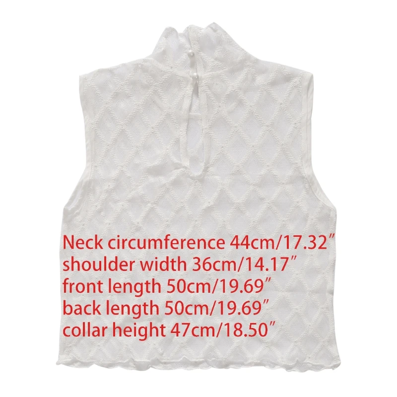 

Women Ruffles Turtleneck Pullover Fake Collar Hollow Rhombus Lace Half Blouse