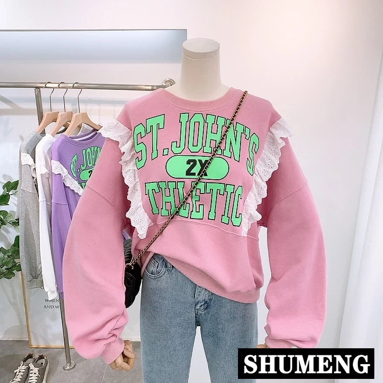 Вышитая кружевная свободная толстовка свободный свитер от ветра для женщин