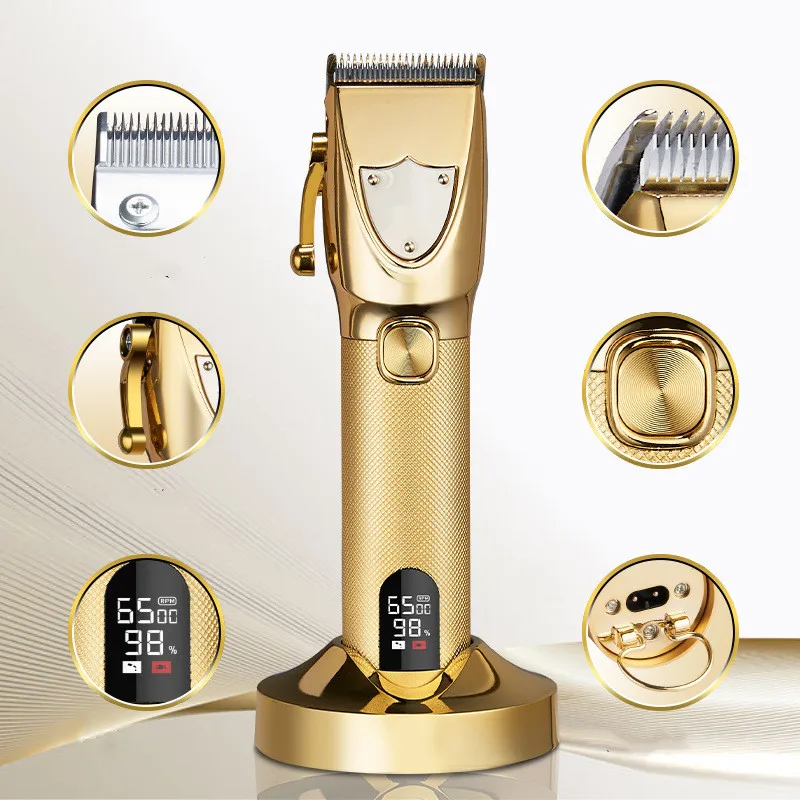 JM-568 Professional Hair Clipper Cordless Powerful Haircut Trimmer With Charge Base LCD Display men adjustable hair clpper Metal