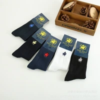 pier polo socks 5 pairs men pantufa calcetines male solid color 100 cotton harajuku happy mens socks business embroidery meias