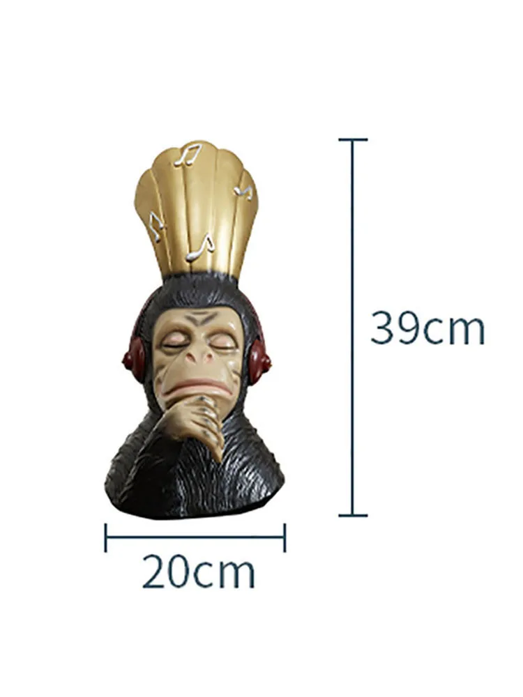 

Music Monkey King Statue Ornaments Resin Animal Painted Crafts Desk Decor Large Sculpture Home Decoration Accessories Modern