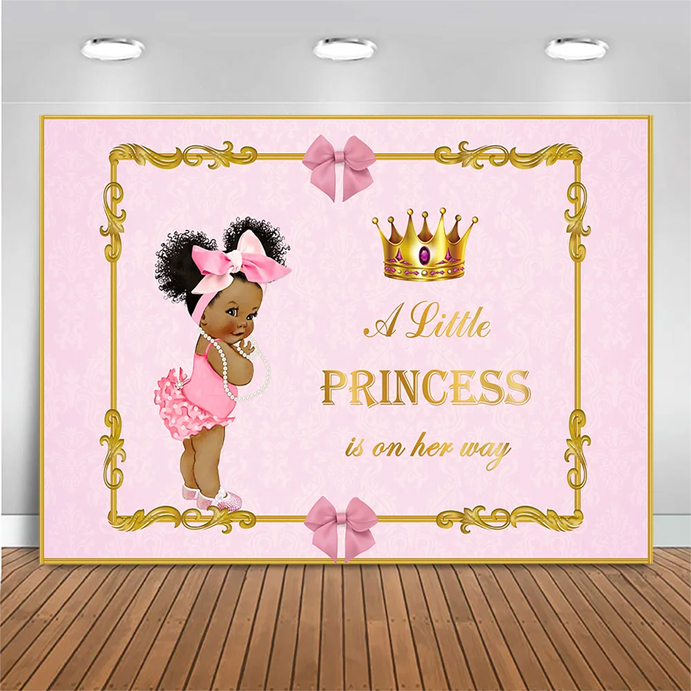 

Baby Shower Backdrop Little Princess Pink Bow Crown Photography Background Girls Baby Shower Party Photo Background Decor Banner