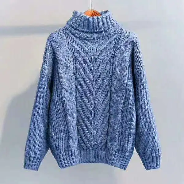

Turtleneck Sweater Thick Line Twist Thick jumpers 2019 Autumn Winter New Casual Women One Size Khaki Beige White Rose