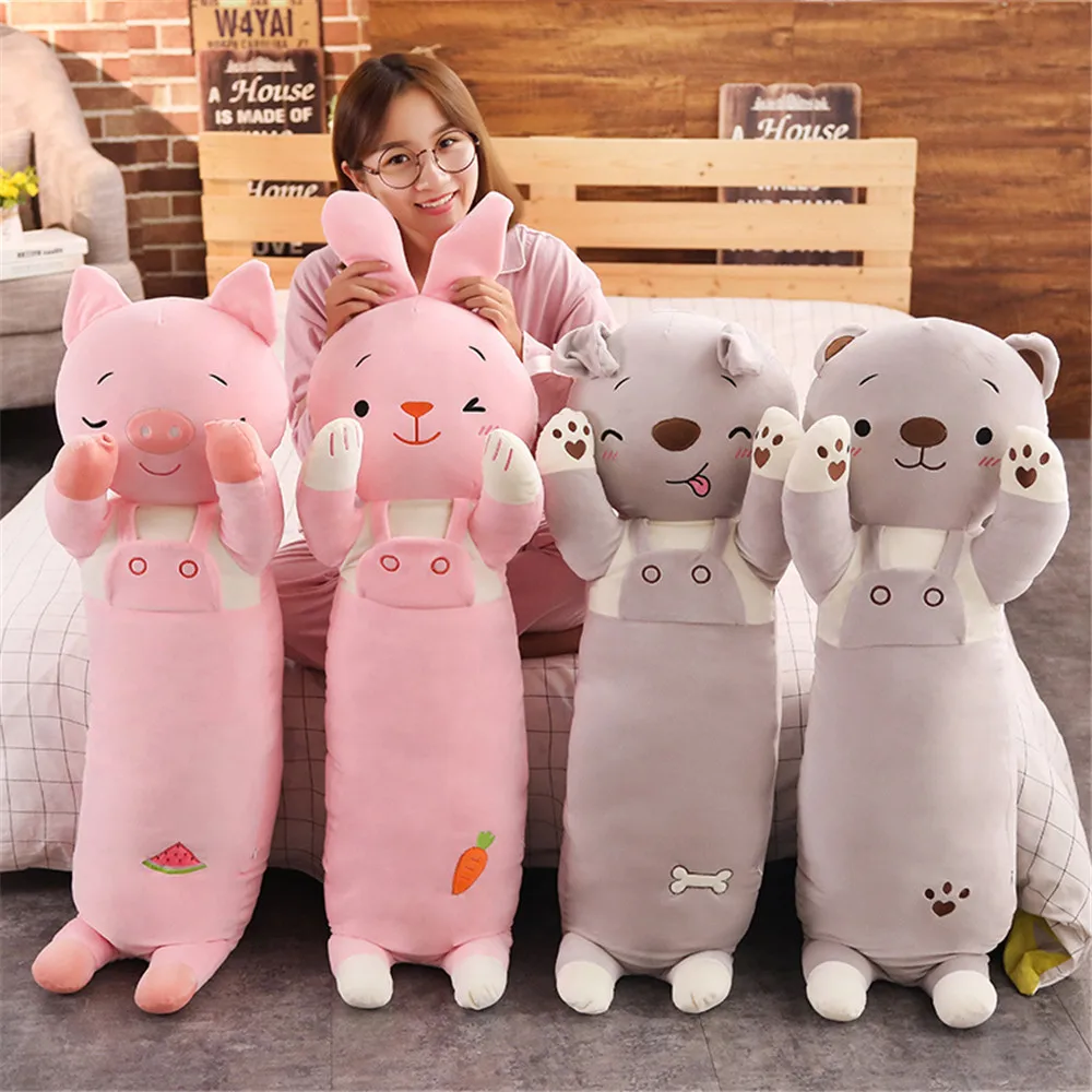 

70/110cm Animal Long Pillow Cylindrical Plush Pillow Standing Dog/Rabbit/Cat/Pig Pink/Gray Child Adult Sleeping Companion