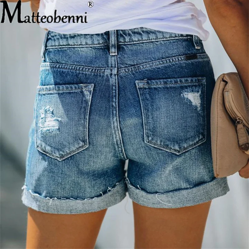 Шорты женские с завышенной талией модные пикантные рваные джинсовые короткие