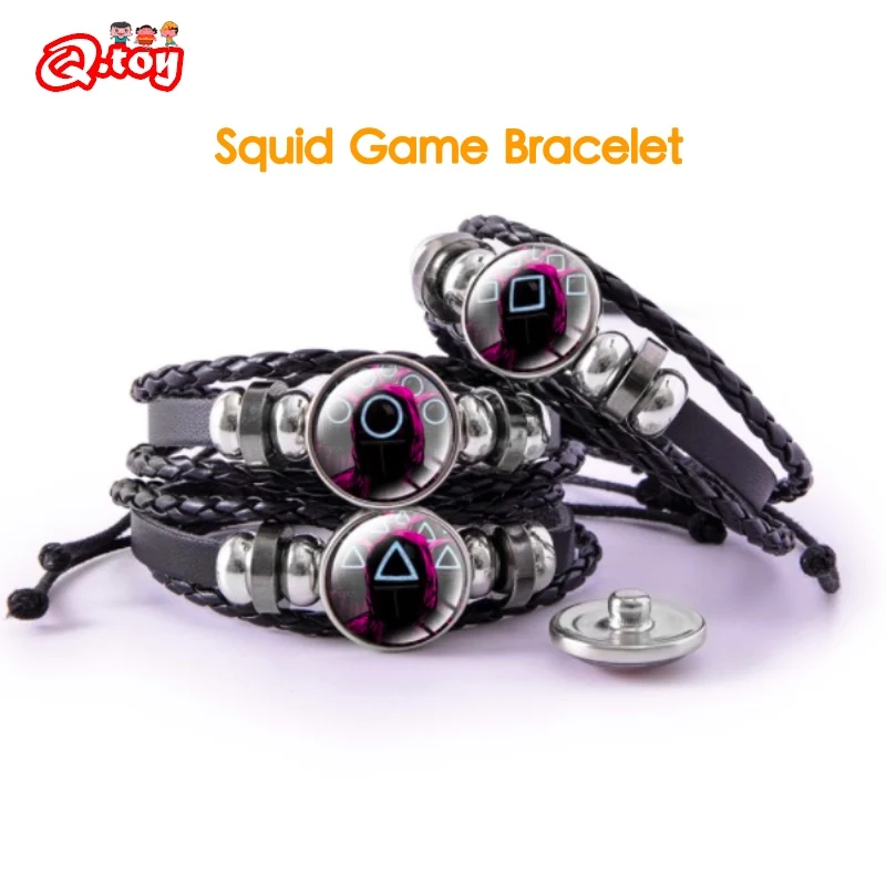 

Squid Game Bracelet Squidgame Props Accessories Squid-Game Glass Dome Snap Button Bracelet Vintage SquareTriangle Christmas Gift