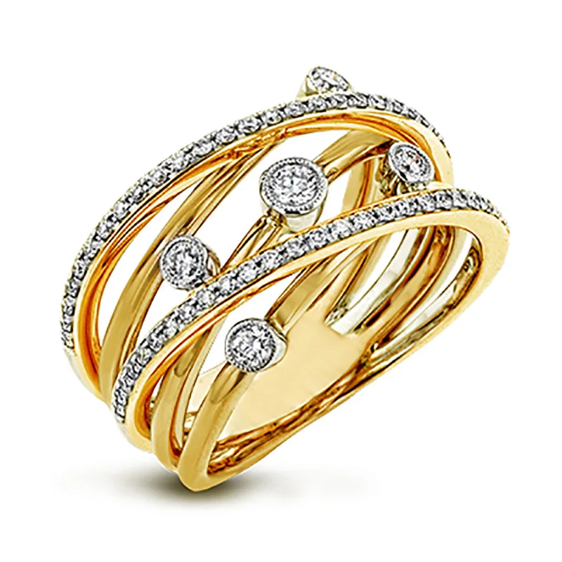 

Luxury Female White Crystal Stone Ring Classic Rose Gold Color Wedding Rings For Women Charm Geometry Zircon Engagement Ring