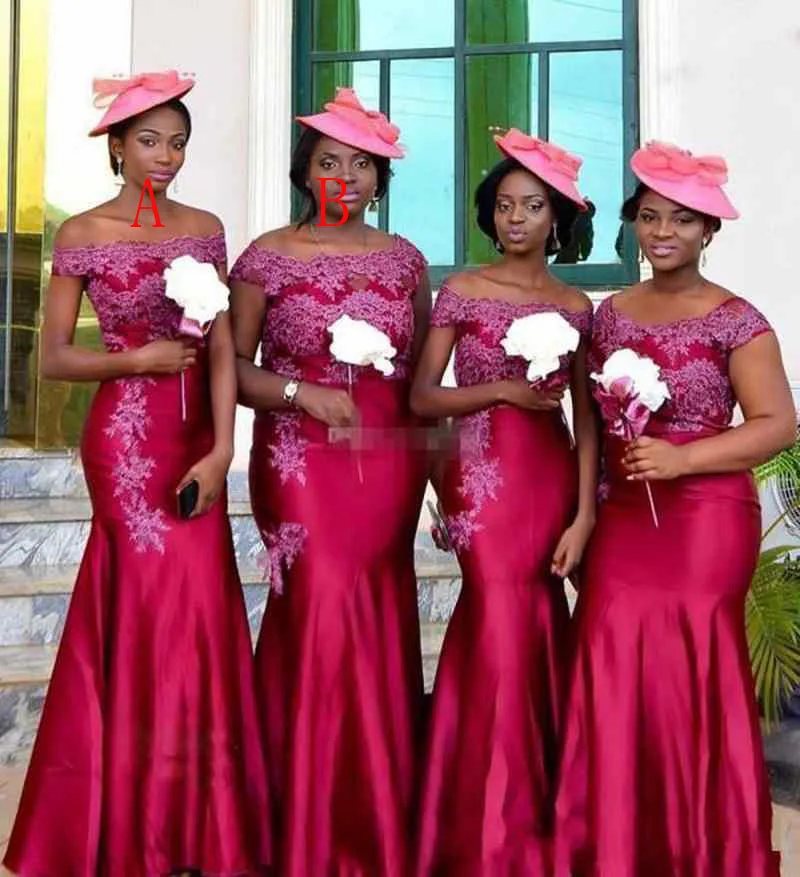 

South African Mermaid Long Bridesmaid Dresses Black Girls Cap Sleeves Lace Top Maid Of Honor Wedding Guest Dresses