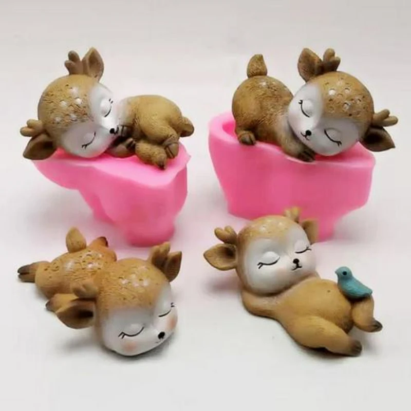 

Sleeping Deer Shape Silicone Mold Cute Pet Cake Chocolate 3D Three-dimensional Deer Food Grade Silicone Decoration Mold Kitchen