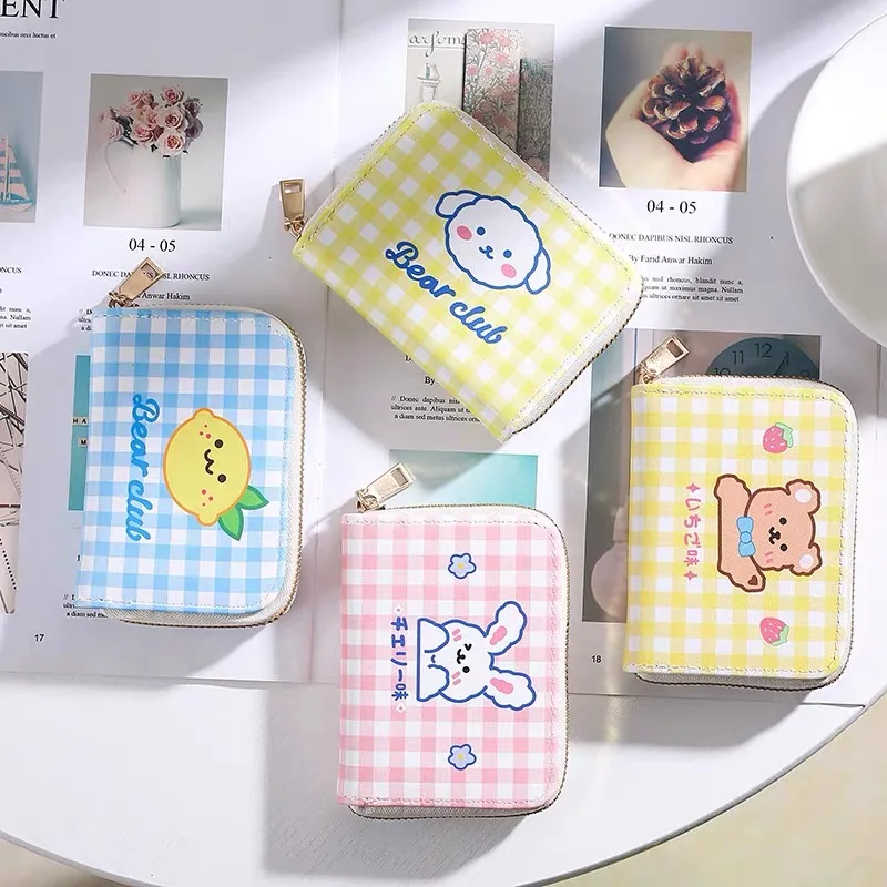 

Маленький кожаный кошелек Kawaii Bear для девочек, милый кошелек для монет, детский подарок, держатель для банковских карт на молнии, корейский к...