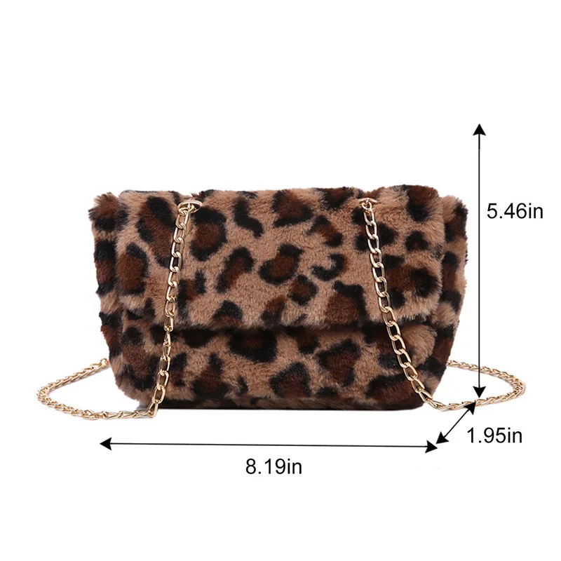 

HOT Leopard Plush Shoulder Bags For Women's Autumn And Spring Fashion Ladies Vintage Handbags Women Large Capacity Messenger Bag