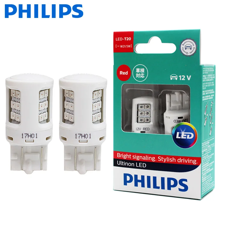 Philips светодиодный W21 / 5 Вт T20 7443 Ultinon 11066ULR красный цвет автомобильные указатели