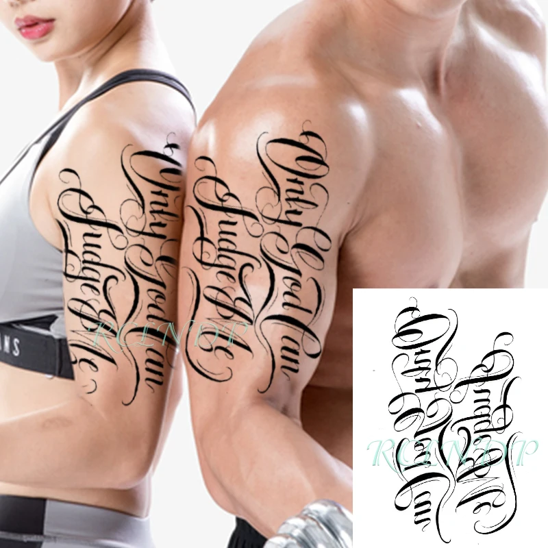 Waterproof Temporary Tattoo Sticker with Only God Can Judge Me English Sentence | Symbol Flash Fake Tattoo Art for Women and Men image 3