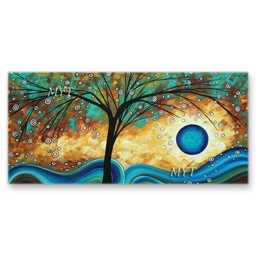 

Современная Абстрактная картина с изображением богатых деревьев, 100% ручная роспись без рамки, красочная картина маслом, холст, Настенный де...