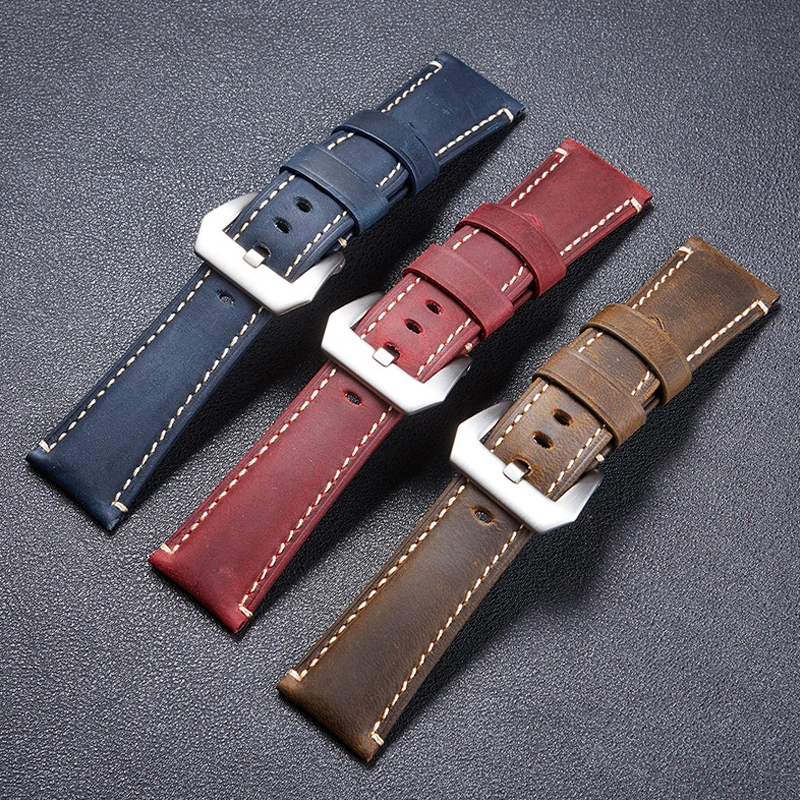 Ремешок кожаный для часов Panerai модный красный браслет наручных с черной пряжкой 20