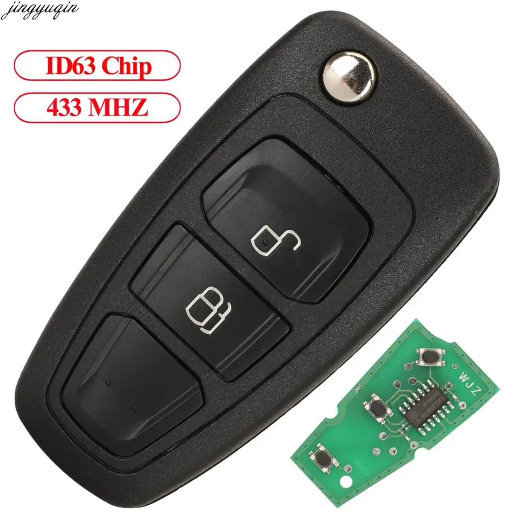 Jingyuqin Remote Control Car Key 433MHZ FSK ID63 Chip For Ford Focus 2012+ Ranger 2011-2015 FCCID:5WK50165 2 Buttons Flip Fob