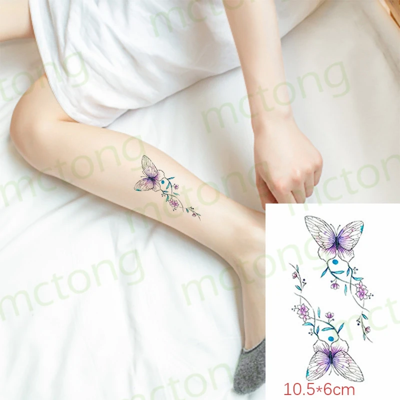 Водостойкая временная татуировка милая фиолетовая бабочка цветок Fujiman