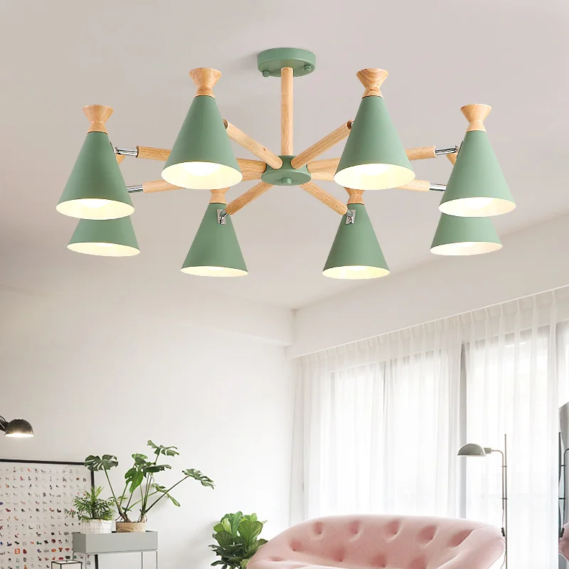 

Nordic Led Chandeliers Light For Living room Bedroom Macaron Kids room Light Chandelier Ceiling Wooden Kitchen Lamp plafonniers