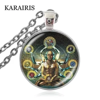 karairis 2020 new charm seven chakras yoga necklace classic glass dome pendant sweater chain health jewelry accesories for women