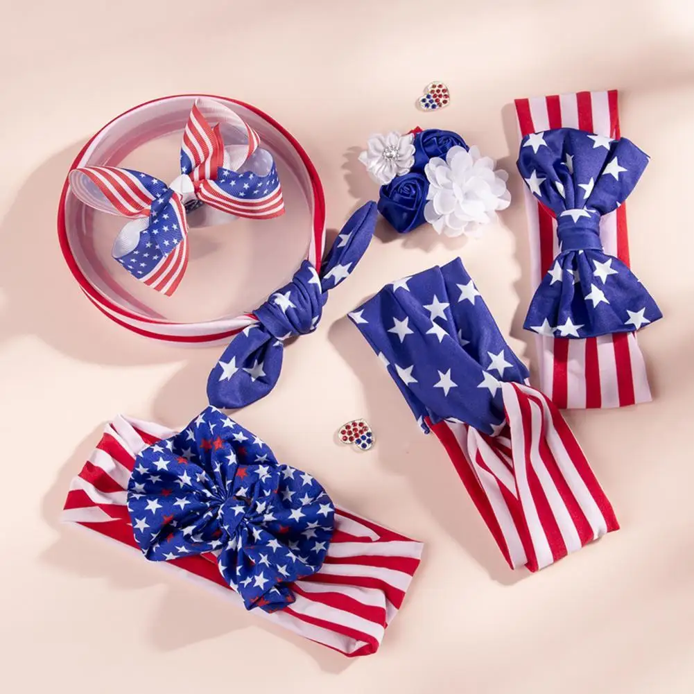 

Baby Hair Band American Flag Pattern Decorative Skin Friendly Toddlers Bowknot Hairband Independence Day Accessories Headwrap