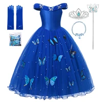 cendrillon princess girls dress fairy tales deluxe cosplay costume cenderella blue gown kids party halloween birthday clothes
