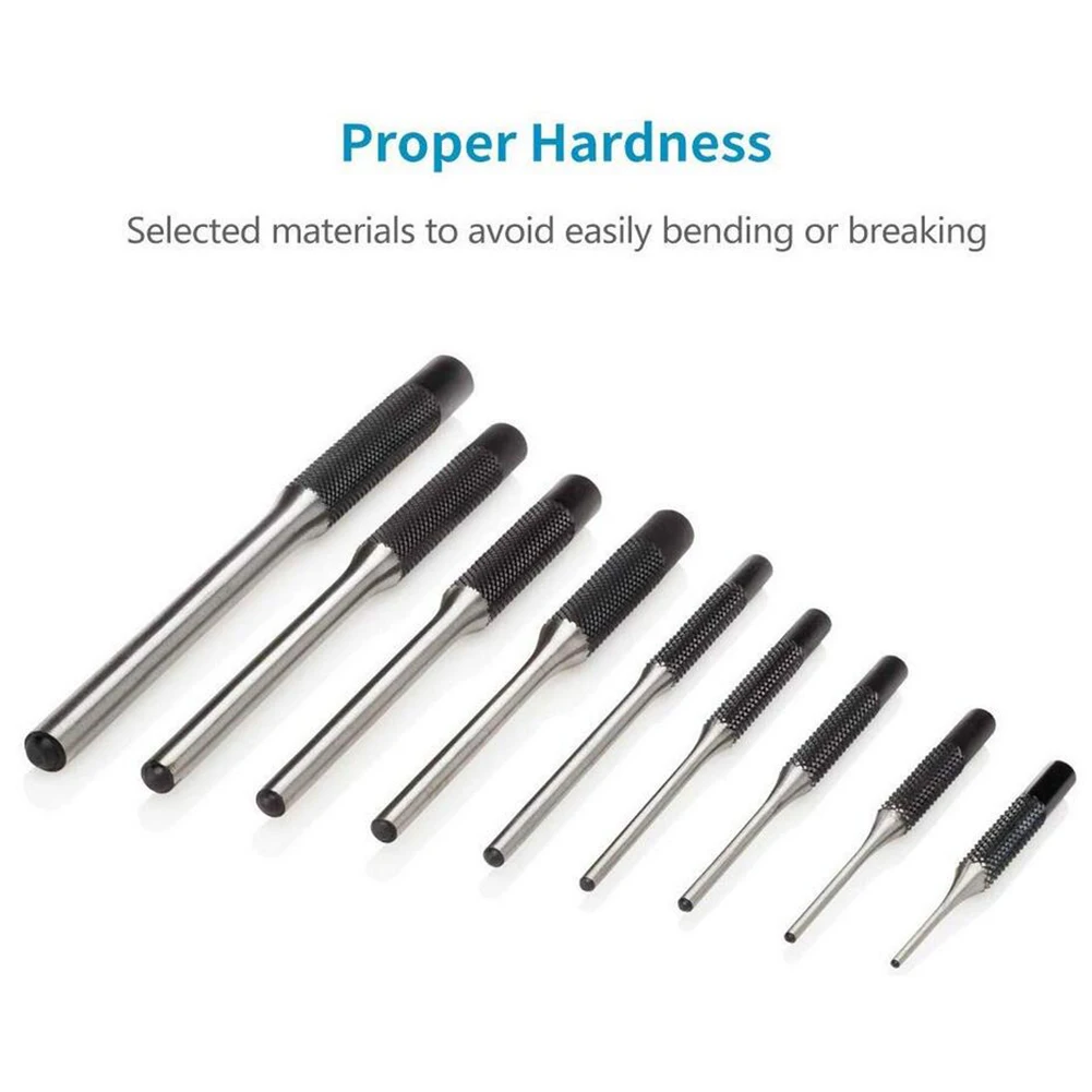 

9PCS Roll Pin Punch Kit Complete Large Handle High Hardness Easy to Use Storage Pouch Roll Pin Punch Kit