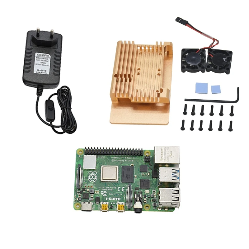 Для Raspberry Pi 4 Модель B 2G RAM DIY Kit с защитным золотым чехол двойным вентилятором 5V 3A