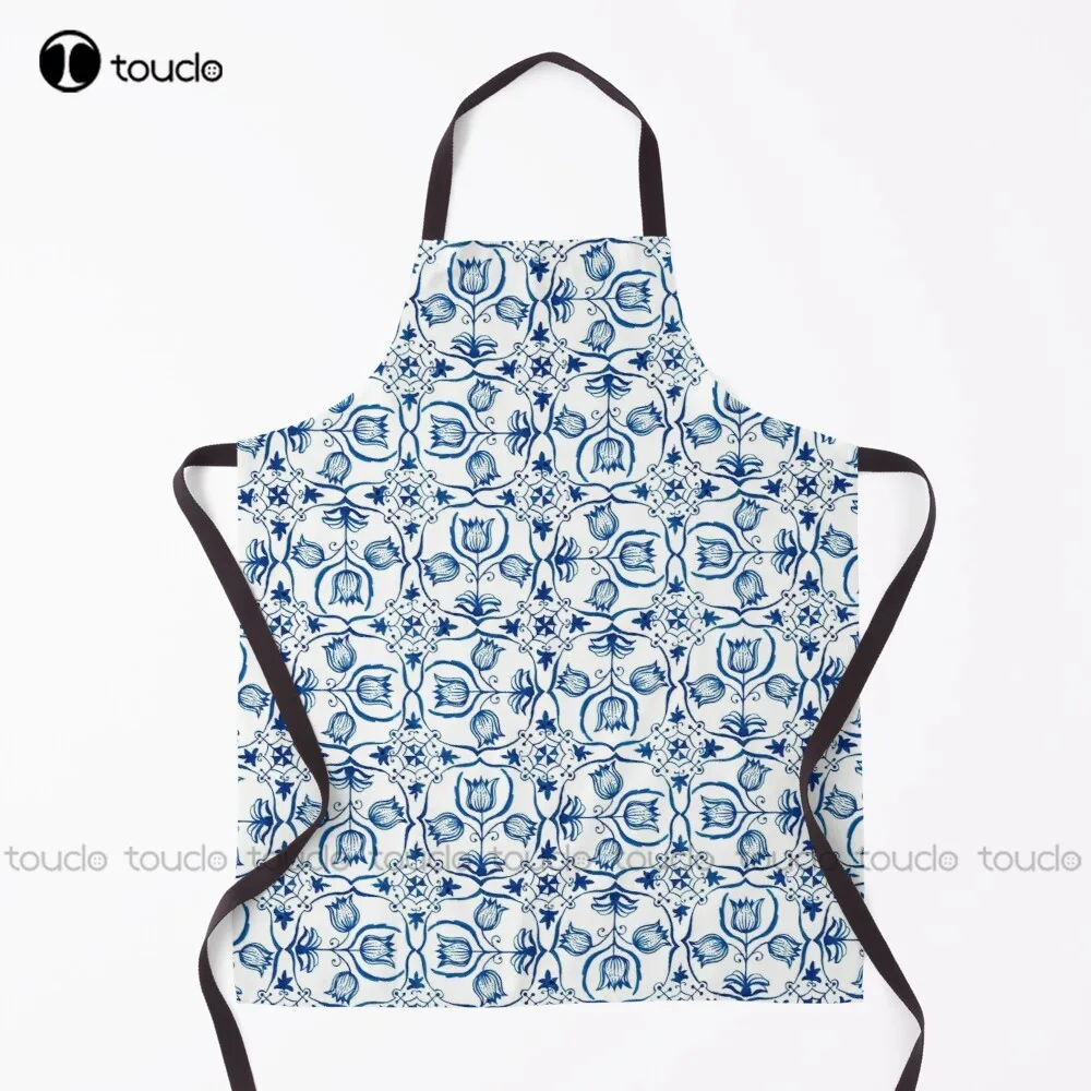 

Delft Blue Tulips Apron Grill Apron Personalized Custom Cooking Aprons Garden Kitchen Household Cleaning Unisex Adult Apron New