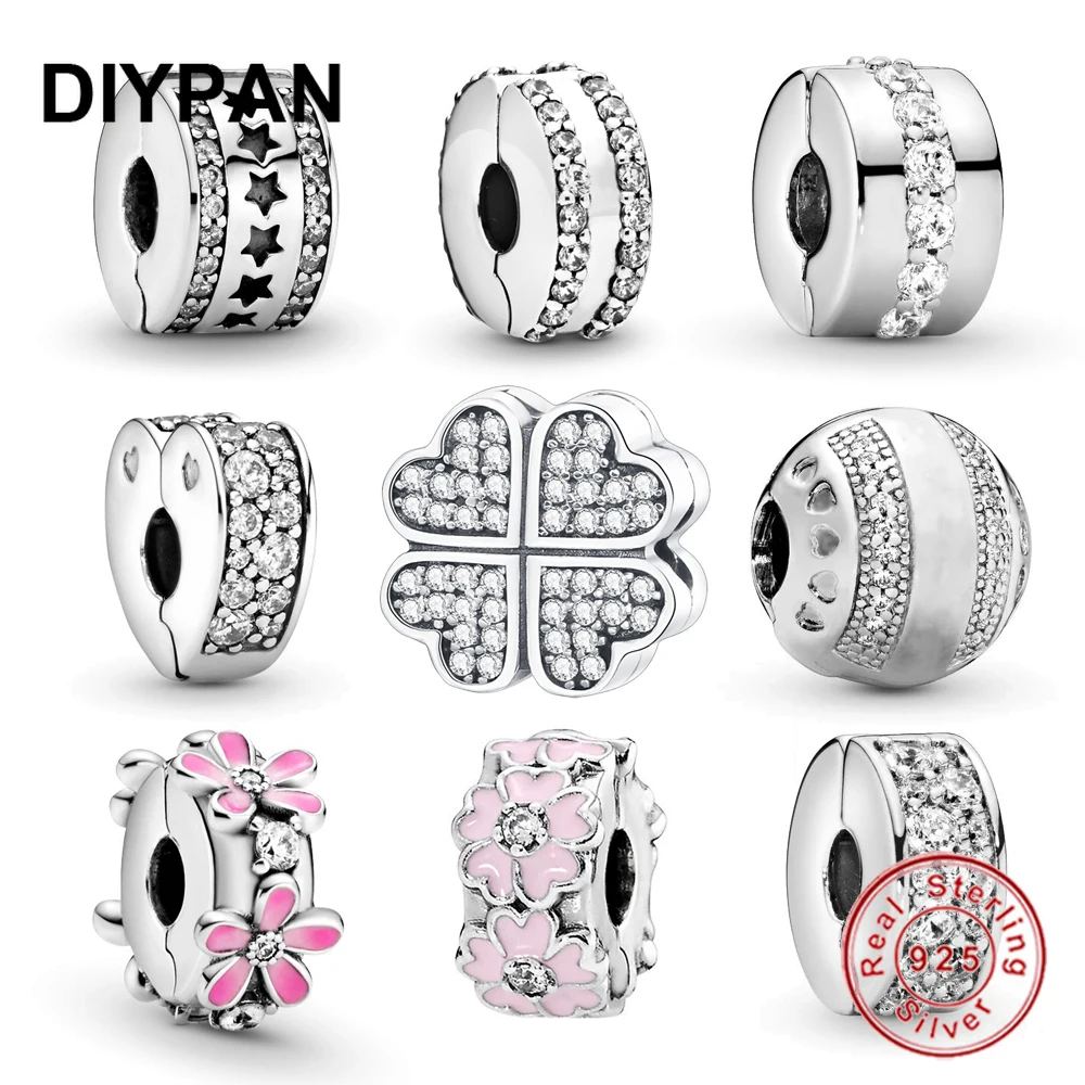 

925 Sterling Silver Cilp Charms Beads Fit Original Pandora Charm Bracelet Silver 925 Charm Bangle DIY Jewelry Making Berloque