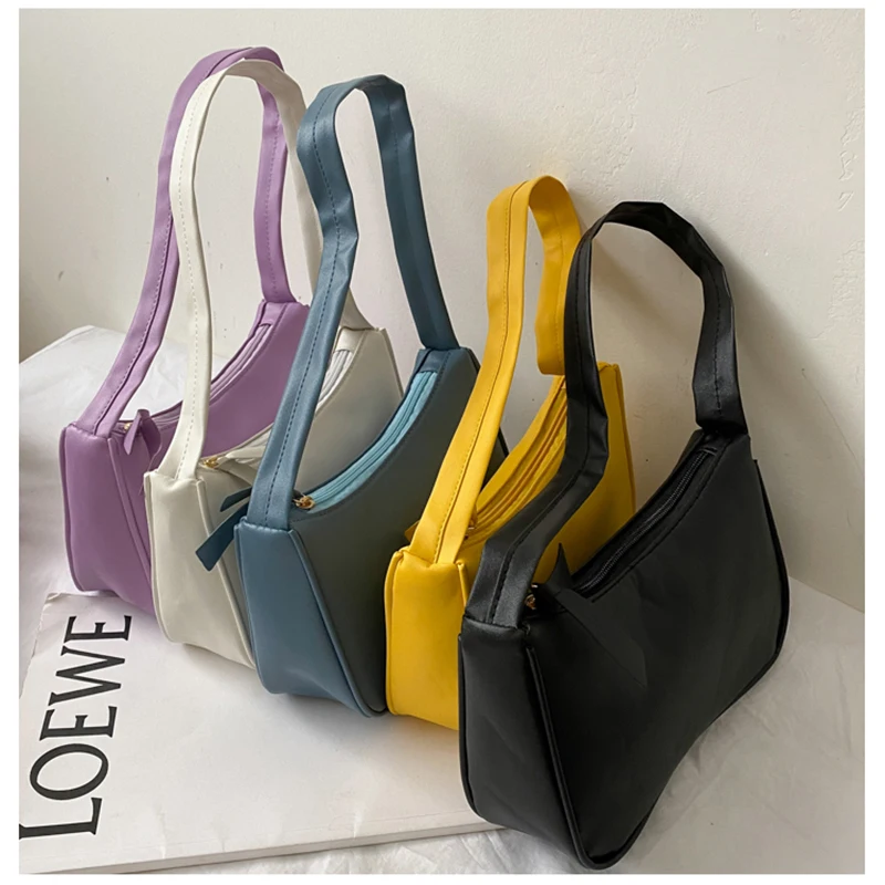 

PU Handbag Women Shoulder Bag Fashion Solid Color Casual Tote Outdoor Party Zipper Messenger Bags sac bandoulire femme 2021