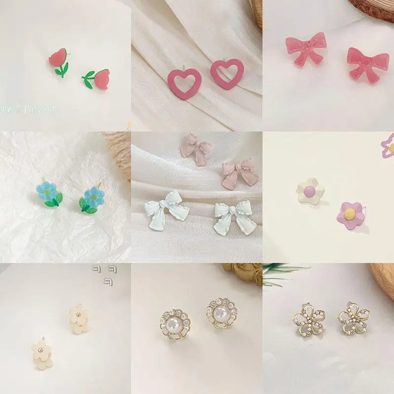 

INS Refreshing Bow-knot Stud Earrings Pink Love Bow Flowers Cute Sweet Simple and Compact Exquisite Earrings Gift for Friends