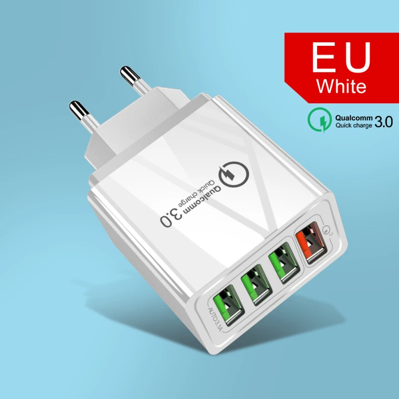 

2 Colors 4 port Fast Charge 3.0 Portable Wall Mount Mobile Charger for iPhone Tablet PC Phone Xiaomi USB Charger Fast Charger